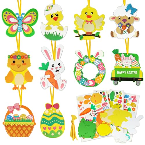 AFXXE Bricolage Paques Enfant,Lapin Poussin Couronnede Oeufs Panier Artisanat Activités Paques,Cadeau Activite Manuelle Paques Enfant Créatif Autocollant...