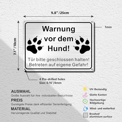 TAKULA Warnung vor dem Hund Schilder-Achtung Hund Schild-25 * 18CM Gebürstetes Metall Vorsicht Hund Schild|1 Stück