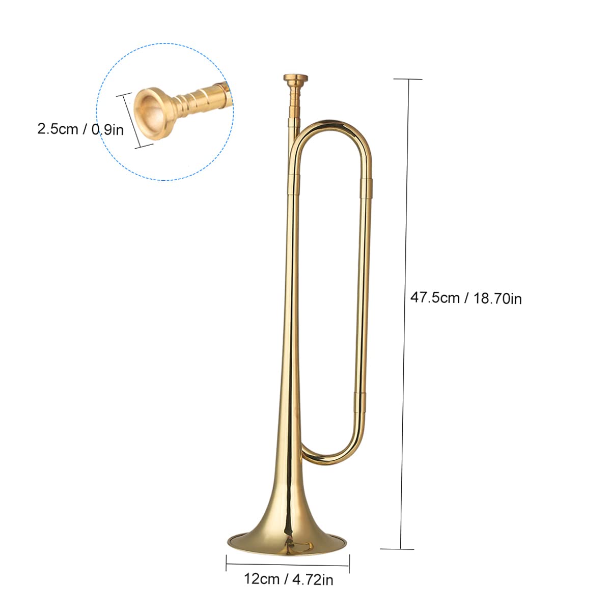 clairon musical,HUIOP Laiton C Bugle Call plaqué or Trompette Corne avec embout Instrument de musique pour débutants School Band Orchestre militaire (18,7 pouces),trompette
