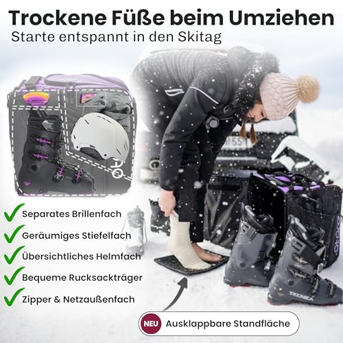 Otaro Skischuhtasche mit Helmfach (PRO | 57 L inkl. Rucksackträgern | Lila) Premium Skitasche für Skischuhe | Auch als Schlittschuhtasche | Ideal zur Ski Tasche, Skisack Set, Skischuhtaschen
