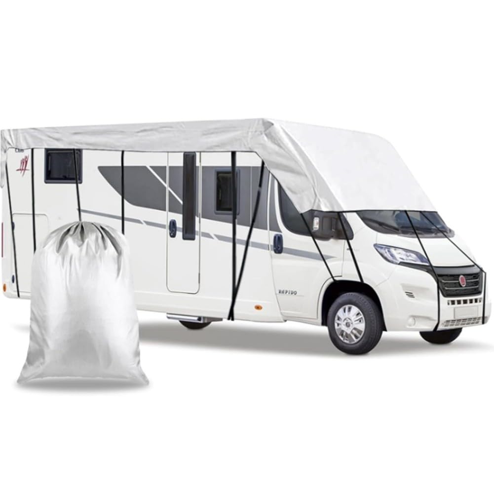 Oxford 210D toutes saisons pour camping-car Housse d'hiver imperméable résistante aux UV Véhicules de camping et pour grandes tentes Gris 7,5 m x