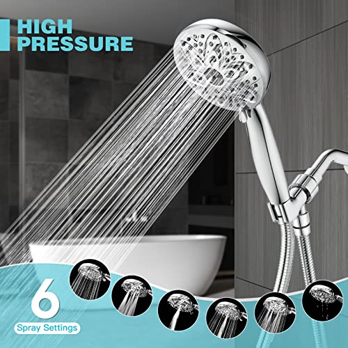 Jdo Shower Head With Handheld, High Pressure Handheld Shower Head 6 Settings, 4.7" High Flow Hand Held Showerhead, Powerful Shower Spray With Stainless Steel Hose, Adjustable Bracket (Chrome) #TOP1