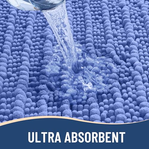 Image of Arotive Luxury Bathroom Ruuner Rugs 47x24, Extra Soft Thick Absorbent Shaggy Chenille Bath Rugs, Machine Wash Dry, Bath Mats for Bathroom Floor, Tub and Shower, Home Decor Accessories, Cornflower Blue
