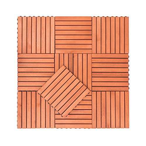 V375 Eucalyptus Hardwood - 8 Straight Slat Design - Interlocking Wood Deck Tile by Vifah