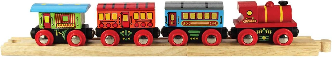 Bigjigs Rail Passenger Train, Wooden Railway Engine & Carriages | Compatible with Most Major Wooden Railway Brands, Wooden Railway Engine & Carriages Gift for Kids