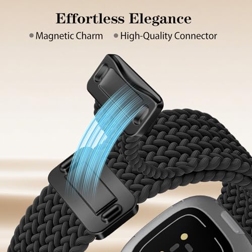 Image of HSWAI Magnetic Braided Compatible with Fitbit Versa 4 Bands for Women /Versa 3 /Sense /Sense 2 Bands, Soft Stretchy Sport Strap Woven Loop Elastic Nylon Wristbands Men