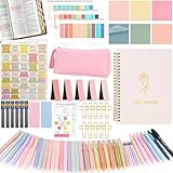 Flasoo 106 Pack Bible Study Supplies Journaling Kit for Women, Church Journal Note Taking Annotation Kit, Tabs and Highlighters Set with Pencil Case and More Bible Accessories Christian Gift