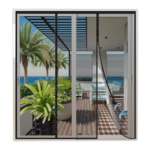 AimantéE Rideau Porte Voiture 285x230cm Noir Anti-Mouche Insectes Installation sans Outil, Porte Anti-Moustique pour Fenetre de Balcon, Salon, Patio