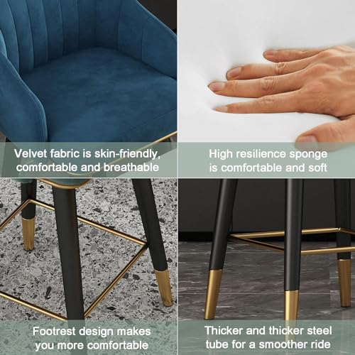 Tabourets de bar antidérapants stables en velours bleu pour îlot - 5