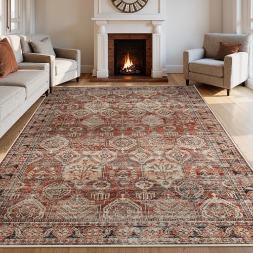 Anidaroel Washable Rugs 8x10: Vintage Moroccan Large Rugs for Living Room, Distressed Print Soft Rug for Bedroom, Non-Shedding Dining Room Mat Indoor Throw Carpet for Farmhouse