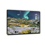  Phyrek123 Fiore Faro Paesaggio Aurora Stampa su tela Aurora boreale Quadro Immagine panoramic Pronta da appendere 70x98 cm Nero Incorniciato