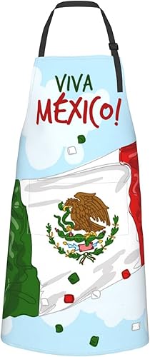 Viva - Delantal de bandera mexicana ajustable con 2 bolsillos para mujeres y hombres, delantal de chefs impermeable para cocina, pintura,
