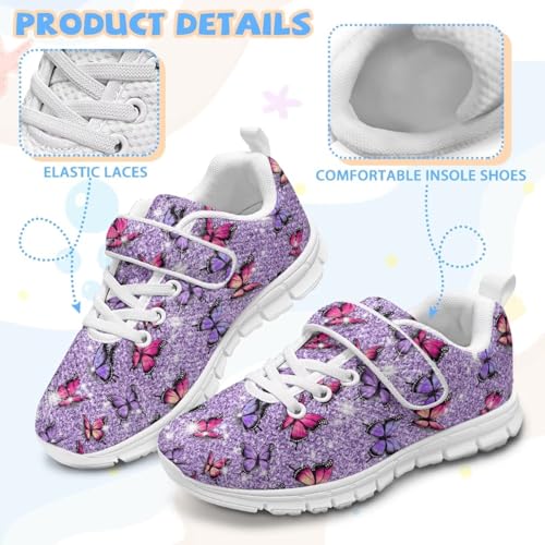 Girls Butterfly Athletic Sneaker for Kids Hiking Shoe Tennis Fitness Shoes Walking Strap Sneakers 5