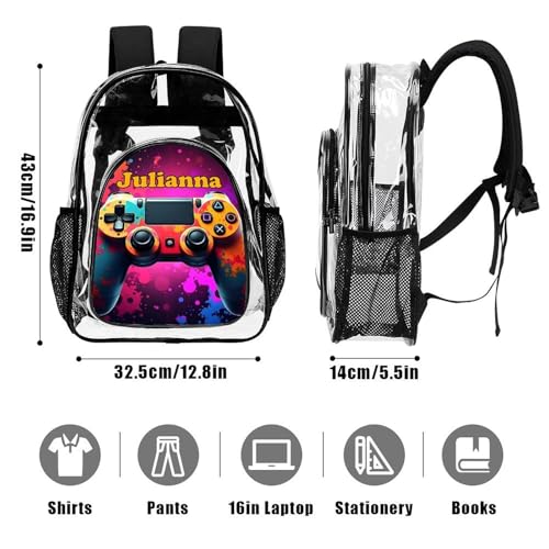Personalized Gamer Controller Black Clear Backpack For Kids Custom School Clear Backpack for Boys Girls With Name Back to School Gifts Travel PVC Transparent Book Bags For Stadium Gifts3