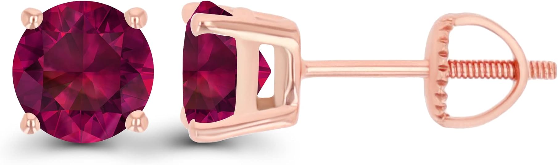 Solid 14K Gold 6mm Round Hypoallergenic Genuine Birthstone Solitaire Screwback Stud Earrings