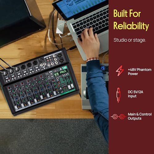 Image of Pyle 10 Channel Audio Mixer - 6 XLR Combo Mic Inputs, Bluetooth Studio Mixer /DJ Controller with DSP Digital Effects, USB-A In with MP3 Player, PC Recording, LED Level Meter, Smooth Dials and Faders
