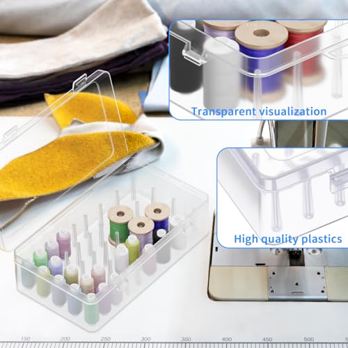 Image of Homakover 42 Spools Sewing Thread Box Storage, Clear Plastic Thread Spools Holder, Embroidery Organizer Bobbins Storage Case, Portable Craft Organizer for Embroidery Quilting and Sewing Threads
