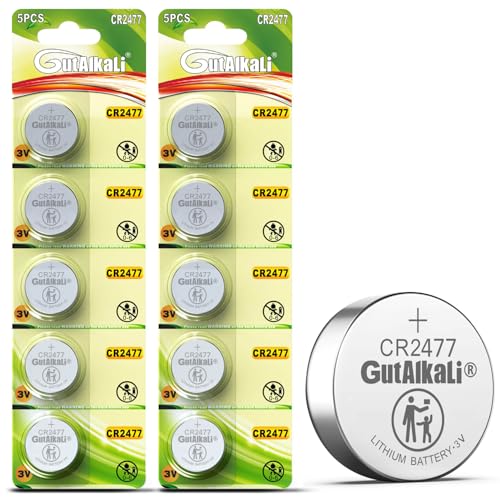 CR2477 Lithium Knopfzelle Batterie 3V 1000mAh Hohe Kapazität - für Autoschlüssel Schlüsselanhänger Thermometer Waagen Uhren (10 Stück)