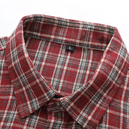 RUMAOZIA Men's Checked Shirt Long Sleeve Cotton Casual Shirts Regular Fit Checked Shirt Casual Shirt Traditional Shirts Men Button Down Work Shirt Men's Shirt Classic Stretch Business Shirt, O Red, XL - Image 7