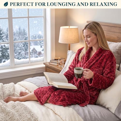 Image of PAVILIA Plush Robe for Women, Soft Fleece Short Bathrobe, Warm Lightweight Knee Length Lounge Robe with Pockets
