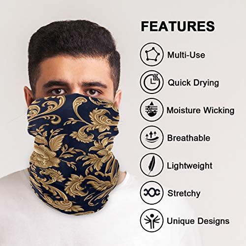 AGONA Mascarilla Facial Decorativa Floral Dorada para Ciclismo, Camping y Correr - Pañuelo sin Costuras, Gorro de Cuello, Gaiter, Balaclava Unisex miniatura 5