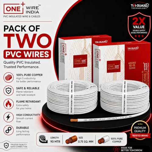 Image of 90m PVC Copper Electrical Wire (Pack of 2), White, 0.75 mm