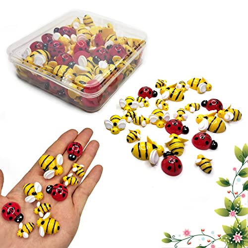 glacely Lot de 100 petites coccinelles en résine, y compris 50 décorations d'abeilles en résine, 50 coccinelles en résine avec boîte de rangement pour loisirs...