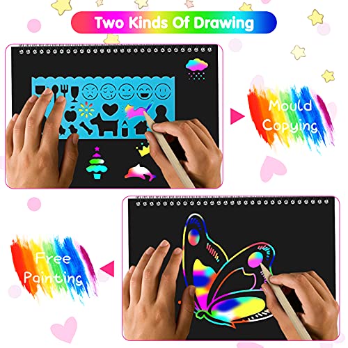 Smasiagon Scratch Paper Art Set For Kids, 2 Pack Scratch Off Art Notebook Crafts Gift For Kids Ages 3 4 5 6 7 8 9 10 Girls Boys Birthday Halloween Christmas Party Games Diy Favor Activity #TOP3