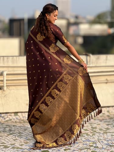 Image of SGF11 Women's Kanjivaram Pure Soft Silk Saree With Unstitched Blouse Piece