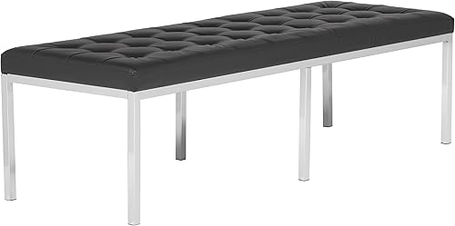 Miniatura 9 de Studio Designs Home Camber - Moderno comedor con patas de 60 pulgadas y piel sintética copetuda, banco de entrada o sala de estar, cromo/negro