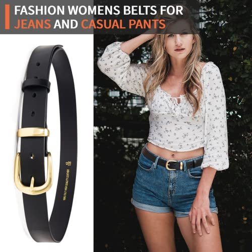 Wolksprong Womens Belts For Jeans 1.1" Width Ladies Belts For Dresses Full Grain Leather Gold Buckle Belt Gift Box #TOP1