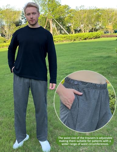 Men's Post Surgery Pants Open Bottom Easy Side Tear Away Pants for Men Sweatpants Loose Fit Post Surgery Pant with Pockets3