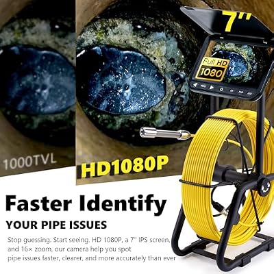 2025 New 7 Sewer Camera, HD 1080P w/DVR-32GB, [New 1s Twist-to-Unlock System] Plumbing Snake Pipe Inspection Camera, [Thicker Cable Reel] Drain Camera, 5000mAh, [360+180 Rotate] 100ft/30m