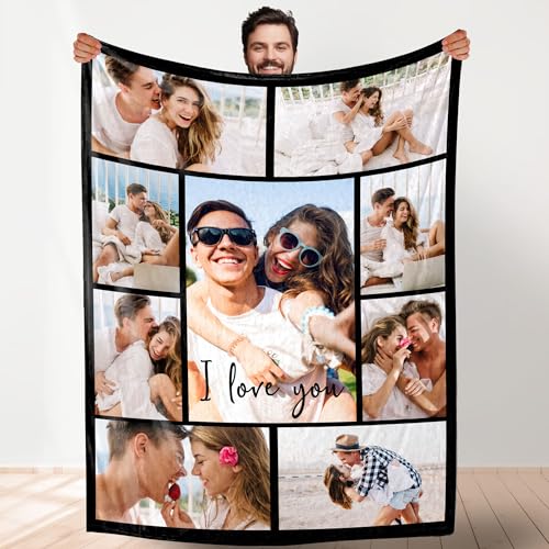 PerStudio Custom Photo Blanket Personalized Boyfriend Girlfriend Pictures Blankets for Couples Family Friend Customized Christmas Birthday Gifts - Made in USA