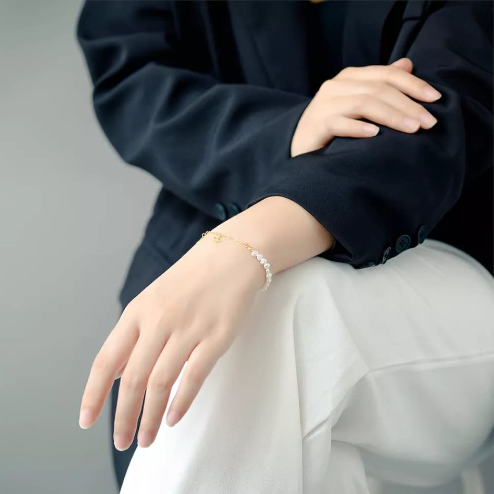 Pulsera o tobillo de plata de ley 925 chapada en oro de 18 quilates, con clip de papel delicado y perlas de agua dulce, cadena cubana o tobillo, 7 pulgadas + extensor de 1 pulgada, hipoalergénico, sin