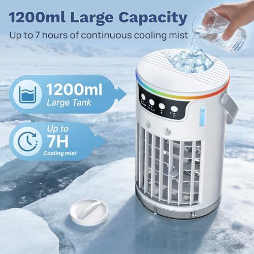 Portable Air Conditioners Fan, 1200ML Personal Evaporative Air Cooler with Water Tank, Ice Cooling Fan, Mini Desk Swamp Cooler for Bedroom, Office, Dorm, Home - 5