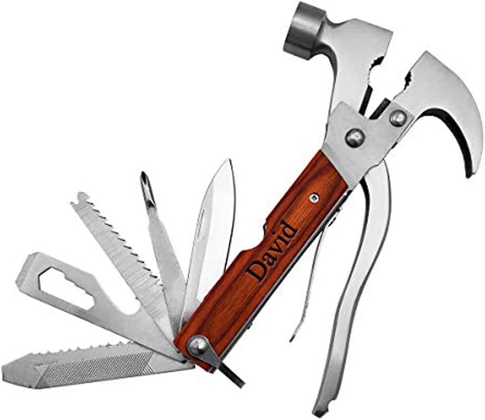 Gifts Infinity Personalized 18-in-1 Multifunctional Stainless Steel Combination Tools with Axe, Hammer, Knife, Bottle Opener, Screwdriver & More