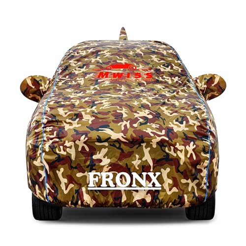 Image of Waterproof Car Cover for Maruti Fronx | Dustproof, UV & Scratch Resistant Soft Cotton Lining | Triple Stitched, Mirror Pockets & Elastic Hem | Jungle