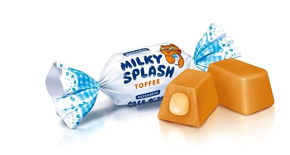 Roshen Milky Splash, Caramel Creamy Toffee with Milk Filling, 5.29oz/150grams Pack of 1