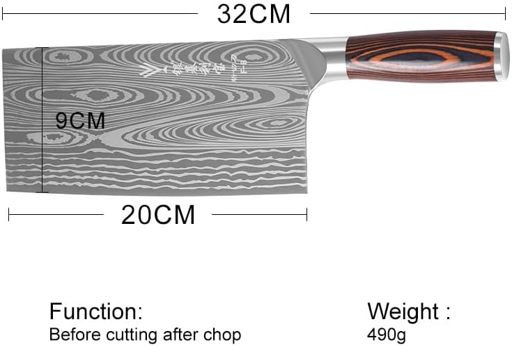 Meat Cleaver,Cleaver Knife 8 Inch Kitchen Knives Damascus Laser Pattern Forged Knife 5cr15mov Stainless Steel Kitchen Knife Chinese Chef Cleaver Knife