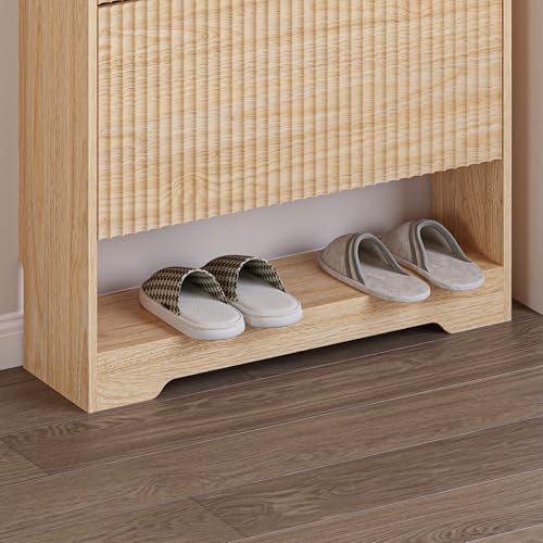 Image of BORNOON Shoe Cabinet with 2 Flip Drawers, Fluted Shoe Storage Cabinet with Adjustable Shelves, Freestanding Rack and Organizer for Entryway, Hallway