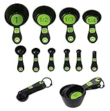 Chef Craft 42019 Set of 10 Piece Spoons and Measuring Cups (Black & Green), White