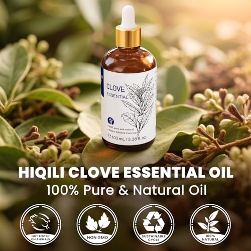 Image of HIQILI Clove Oil for Aromatherapy, Clean Spray, Soap Making, Candle Making | Value size for daily diffuser use and homemade candles, A versatile staple for your home - 100mL / 3.38 fl oz