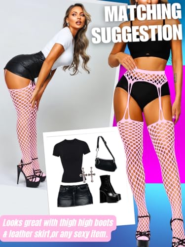 Image of EHSUYAB Women Sexy Fishnet Tights, Cutout Suspender Pantyhose Stockings Lingerie, Music Festival Rock Rave Outfits Party Club