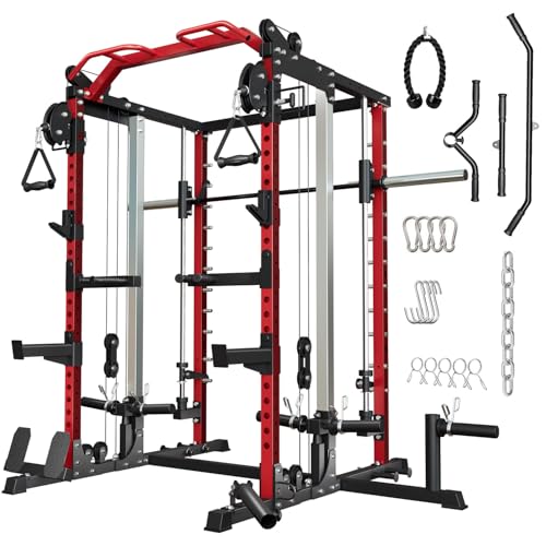 Roygym Power Cage Home Gym, Dual Pulley Cable Crossover System, All-in-One Squat Power Rack with Strength Training Attachments for Full-Body Workouts