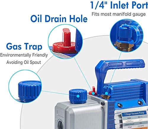 New Position 4.0 Cfm Single-Stage 5 Pa Rotary Vane Economy Vacuum Pump For Hvac Air Conditioner Refrigerant Food Packaging Milking 1/4" Flare Inlet Port Blue #TOP1