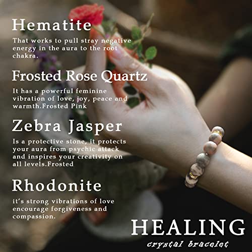 Golbaljew Healing Bracelet For Women Anxiety Beaded Bracelets Jewelry Healing Stone Crystal Bracelet Stress Relief Yoga Beads Chakra Bracelets Gifts For Women Pink Zebra Stone thumb #1