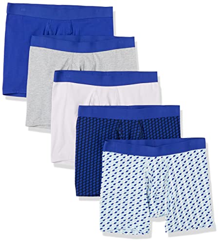 Amazon Essentials Men's Cotton Jersey Boxer Briefs (Available in Big & Tall), 5-Pack, Royal Blue/Mixed Print, Small