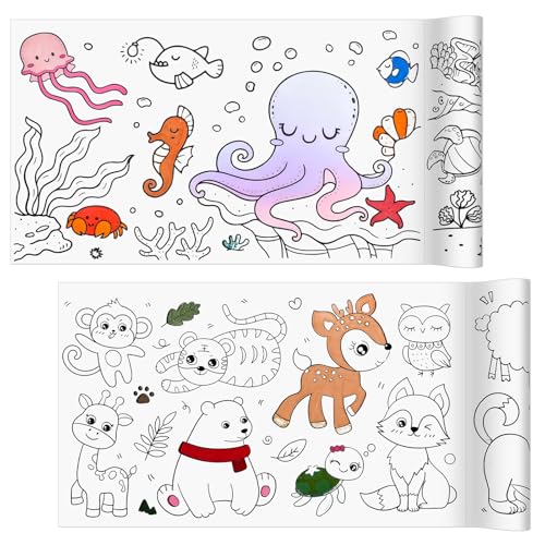 Coloring Paper Roll 2 Pcs Drawing Roll Paper Sticky Rolls for Art DIY Painting Drawing Coloring Rolls for Young Artists Gifts 11.8 x 118(Land & Marine Animals)