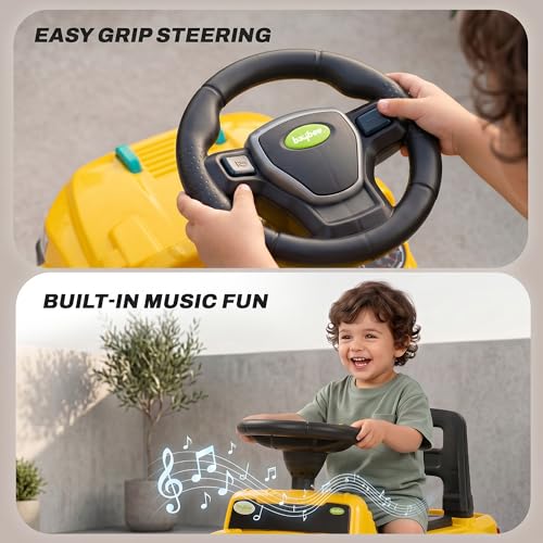 Image of Baybee Speedy Baby Ride on Car for Kids | Portable Kids Car with LED Lights, Music & Storage Basket | Push Toy Cars with High Backrest | Toddler Rideons Jeep for 1 to 3 Years Boys Girls (Yellow)